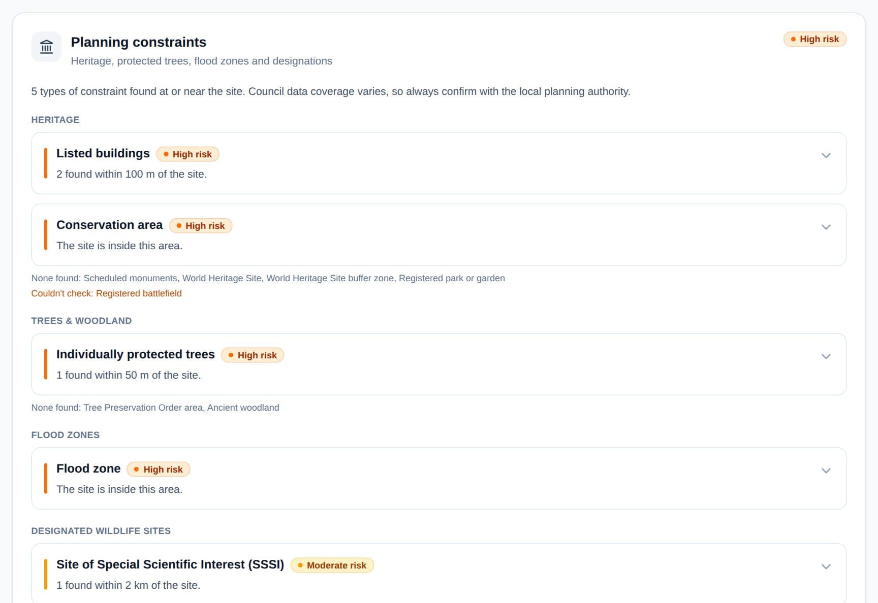 Planning constraints screen